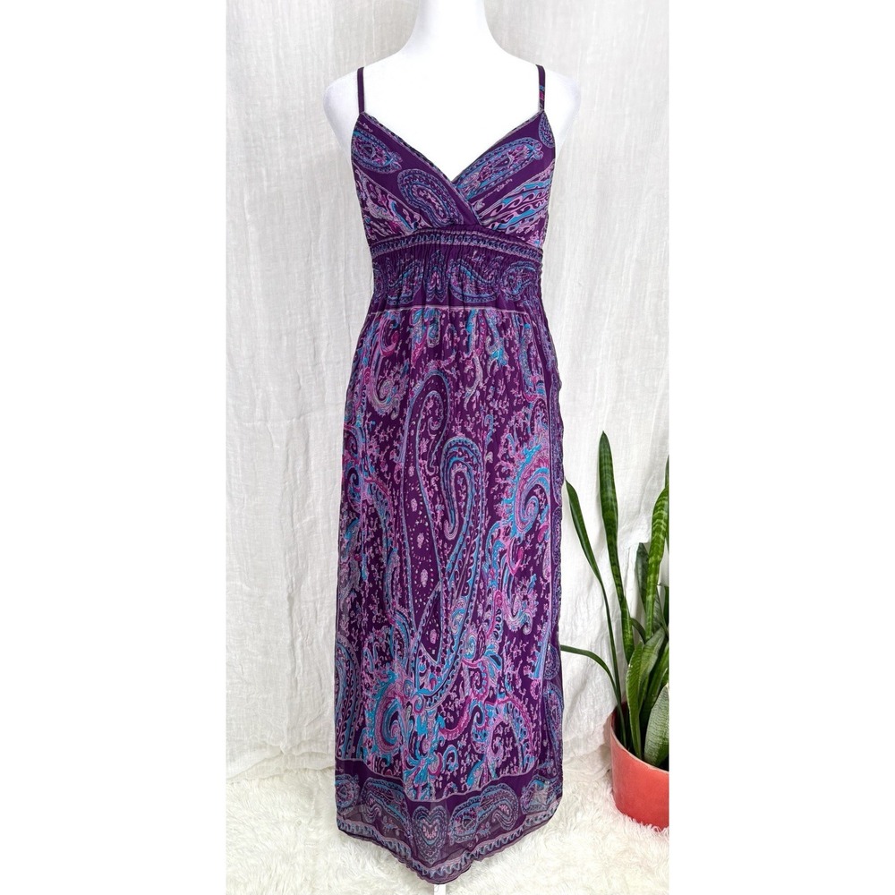 Purple Y2K Babydoll Maxi Dress Women S Paisley Boho Indie Fairy Whimsigoth Sheer
